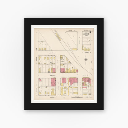 Old map wall art mockup — black gallery frame with white mat — Sanborn Fire Insurance Map from Sinton, San Patricio County, Texas (1922), Sheet #0002
