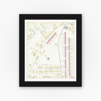 Old map wall art mockup — black gallery frame with white mat — Sanborn Fire Insurance Map from Adams, Berkshire County, Massachusetts (1908), Sheet #0004