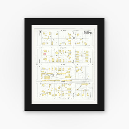 Old map wall art mockup — black gallery frame with white mat — Sanborn Fire Insurance Map from Midland, Midland County, Michigan (1926), Sheet #0016