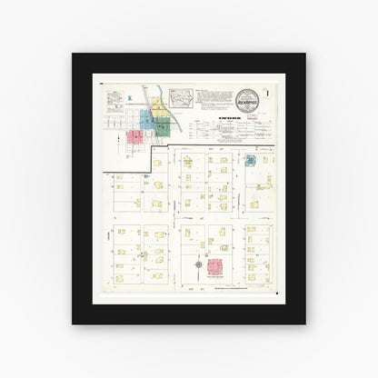 Old map wall art mockup — black gallery frame with white mat — Sanborn Fire Insurance Map from Rock Rapids, Lyon County, Iowa (1913) â€” Complete Set