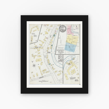 Old map wall art mockup — black gallery frame with white mat — Sanborn Fire Insurance Map from Great Barrington, Berkshire County, Massachusetts (1889) - Complete Map Set