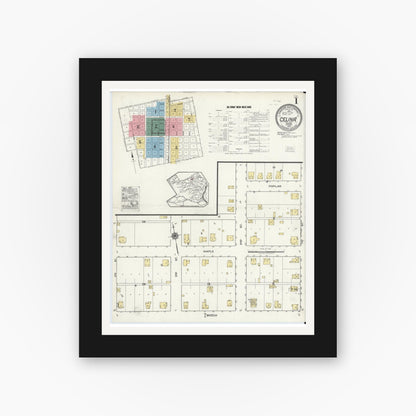 Old map wall art mockup — black gallery frame with white mat — Sanborn Fire Insurance Map from Celina, Collin County, Texas (1920) - Complete Map Set