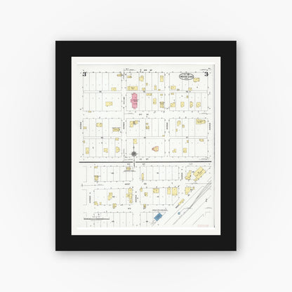 Old map wall art mockup — black gallery frame with white mat — Sanborn Fire Insurance Map from Moose Lake, Carlton County, Minnesota (1925), Sheet #0003