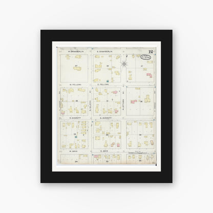 Old map wall art mockup — black gallery frame with white mat — Sanborn Fire Insurance Map from Dixon, Lee County, Illinois (1891), Sheet #0012