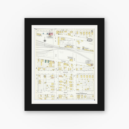 Old map wall art mockup — black gallery frame with white mat — Sanborn Fire Insurance Map from Staples, Todd County, Minnesota (1909), Sheet #0005