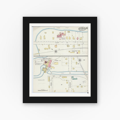 Old map wall art mockup — black gallery frame with white mat — Sanborn Fire Insurance Map from Three Rivers, Saint Joseph County, Michigan (1893), Sheet #0006