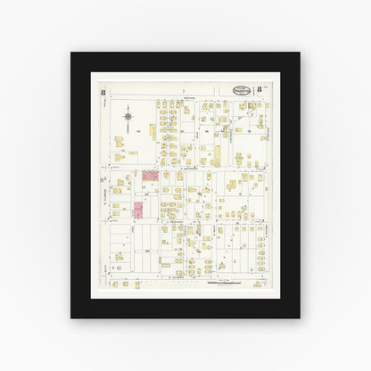 Old map wall art mockup — black gallery frame with white mat — Sanborn Fire Insurance Map from Bradentown, Manatee County, Florida (1926), Sheet #0008