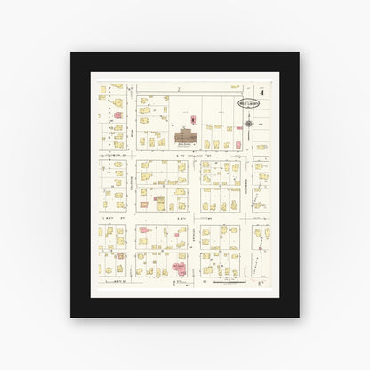 Old map wall art mockup — black gallery frame with white mat — Sanborn Fire Insurance Map from West Liberty, Muscatine County, Iowa (1922), Sheet #0004