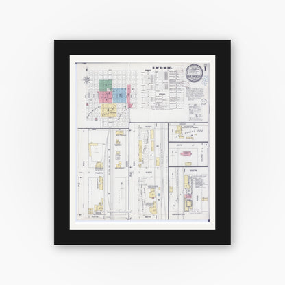 Old map wall art mockup — black gallery frame with white mat — Sanborn Fire Insurance Map from Blue Earth, Faribault County, Minnesota (1899), Sheet #0001