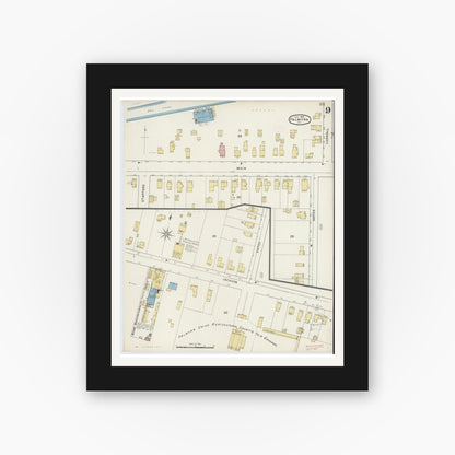 Old map wall art mockup — black gallery frame with white mat — Sanborn Fire Insurance Map from Palmyra, Wayne County, New York (1894), Sheet #0009