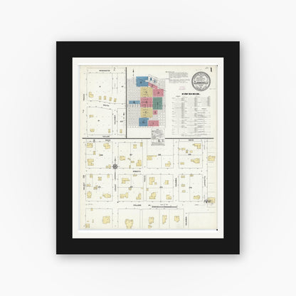 Old map wall art mockup — black gallery frame with white mat — Sanborn Fire Insurance Map from Clarksville, Red River County, Texas (1911) - Complete Map Set