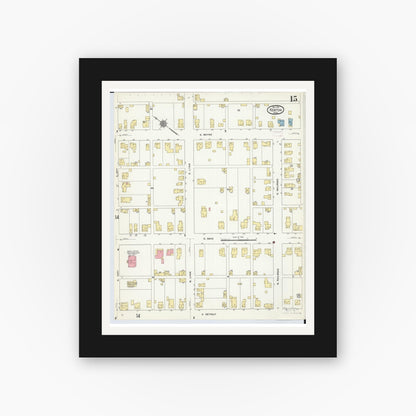 Old map wall art mockup — black gallery frame with white mat — Sanborn Fire Insurance Map from Kenton, Hardin County, Ohio (1911), Sheet #0015