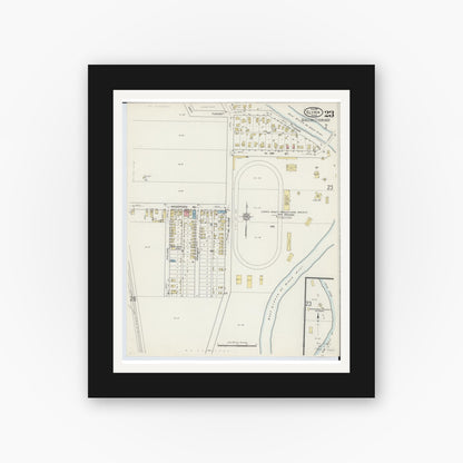 Old map wall art mockup — black gallery frame with white mat — Sanborn Fire Insurance Map from Elyria, Lorain County, Ohio (1915), Sheet #0023