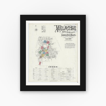 Old map wall art mockup — black gallery frame with white mat — Sanborn Fire Insurance Map from Melrose, Middlesex County, Massachusetts (1897) - Complete Map Set