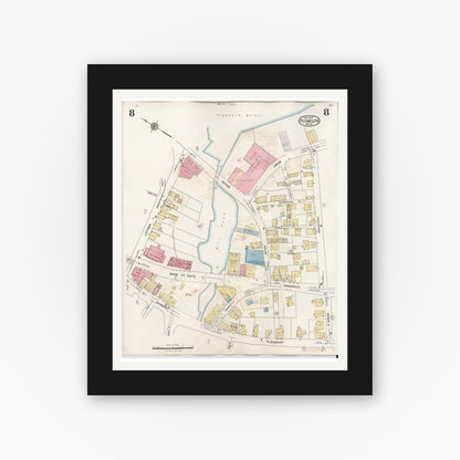 Old map wall art mockup — black gallery frame with white mat — Sanborn Fire Insurance Map from Plymouth, Plymouth County, Massachusetts (1948), Sheet #0008