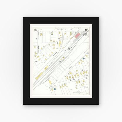 Old map wall art mockup — black gallery frame with white mat — Sanborn Fire Insurance Map from Oneida, Madison County, New York (1923), Sheet #0019