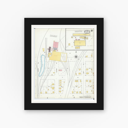 Old map wall art mockup — black gallery frame with white mat — Sanborn Fire Insurance Map from Wellston, Jackson County, Ohio (1904), Sheet #0002