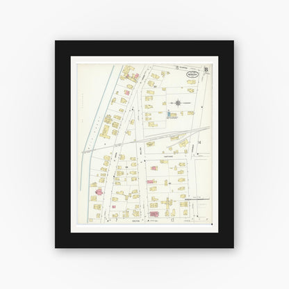 Old map wall art mockup — black gallery frame with white mat — Sanborn Fire Insurance Map from Newark, Wayne County, New York (1912), Sheet #0008