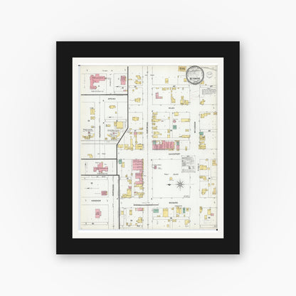 Old map wall art mockup — black gallery frame with white mat — Sanborn Fire Insurance Map from Metamora, Woodford County, Illinois (1899), Sheet #0001