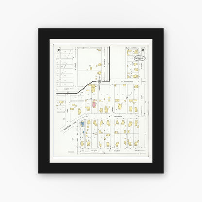 Old map wall art mockup — black gallery frame with white mat — Sanborn Fire Insurance Map from New Carlisle, Clarke County, Ohio (1926), Sheet #0006