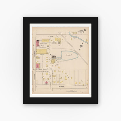 Old map wall art mockup — black gallery frame with white mat — Sanborn Fire Insurance Map from Lockhart, Caldwell County, Texas (1922), Sheet #0003
