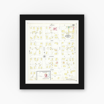 Old map wall art mockup — black gallery frame with white mat — Sanborn Fire Insurance Map from Fairfield, Jefferson County, Iowa (1907), Sheet #0010