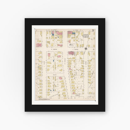 Old map wall art mockup — black gallery frame with white mat — Sanborn Fire Insurance Map from Richwood, Union County, Ohio (1921), Sheet #0005