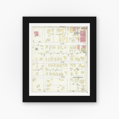 Old map wall art mockup — black gallery frame with white mat — Sanborn Fire Insurance Map from Sherman, Grayson County, Texas (1897), Sheet #0004