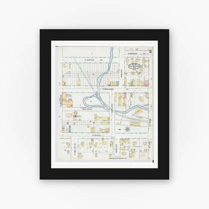Old map wall art mockup — black gallery frame with white mat — Sanborn Fire Insurance Map from Big Rapids, Mecosta County, Michigan (1892), Sheet #0002