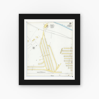 Old map wall art mockup — black gallery frame with white mat — Sanborn Fire Insurance Map from Cadillac, Wexford County, Michigan (1900), Sheet #0015