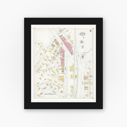 Old map wall art mockup — black gallery frame with white mat — Sanborn Fire Insurance Map from Warren, Jo Daviess County, Illinois (1904), Sheet #0002