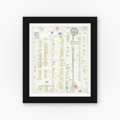 Old map wall art mockup — black gallery frame with white mat — Sanborn Fire Insurance Map from Yeagertown, Mifflin County, Pennsylvania (1910) - Complete Map Set