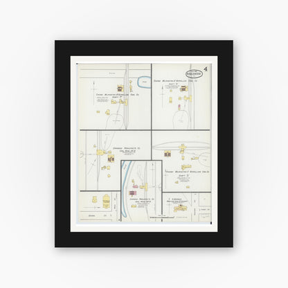 Old map wall art mockup — black gallery frame with white mat — Sanborn Fire Insurance Map from Braidwood, Will County, Illinois (1892), Sheet #0004