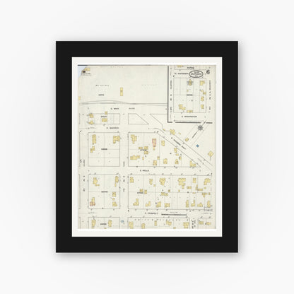 Old map wall art mockup — black gallery frame with white mat — Sanborn Fire Insurance Map from Durand, Pepin County, Wisconsin (1916), Sheet #0006