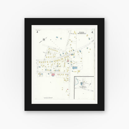 Old map wall art mockup — black gallery frame with white mat — Sanborn Fire Insurance Map from Bryn Athyn, Montgomery County, Pennsylvania (1933), Sheet #0004