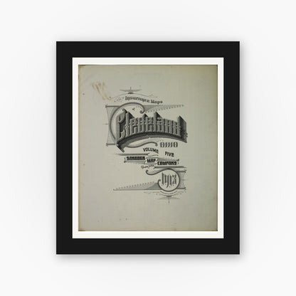 Old map wall art mockup — black gallery frame with white mat — Sanborn Fire Insurance Map from Cleveland, Cuyahoga County, Ohio (1913), Sheet #0001