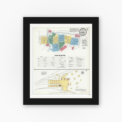 Old map wall art mockup — black gallery frame with white mat — Sanborn Fire Insurance Map from Greenville, Mercer County, Pennsylvania (1904), Sheet #0001
