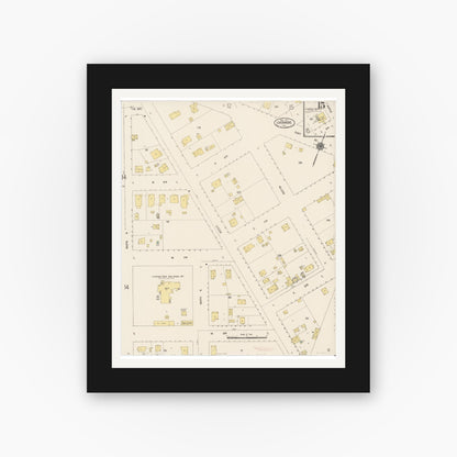 Old map wall art mockup — black gallery frame with white mat — Sanborn Fire Insurance Map from Livermore, Alameda County, California (1917), Sheet #0015