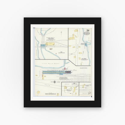 Old map wall art mockup — black gallery frame with white mat — Sanborn Fire Insurance Map from Escanaba, Delta County, Michigan (1913), Sheet #0034