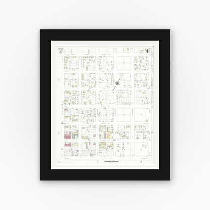 Old map wall art mockup — black gallery frame with white mat — Sanborn Fire Insurance Map from Odessa, Edger County, Texas (1939), Sheet #0004