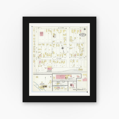 Old map wall art mockup — black gallery frame with white mat — Sanborn Fire Insurance Map from New Philadelphia, Tuscarawas County, Ohio (1910), Sheet #0016