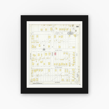 Old map wall art mockup — black gallery frame with white mat — Sanborn Fire Insurance Map from Texarkana, Bowie County, Texas (1909), Sheet #0030