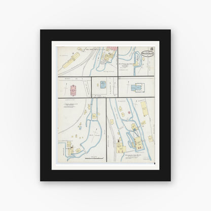Old map wall art mockup — black gallery frame with white mat — Sanborn Fire Insurance Map from Bellefonte, Centre County, Pennsylvania (1887), Sheet #0008