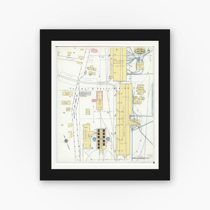 Old map wall art mockup — black gallery frame with white mat — Sanborn Fire Insurance Map from Lake Linden, Houghton County, Michigan (1917), Sheet #0007