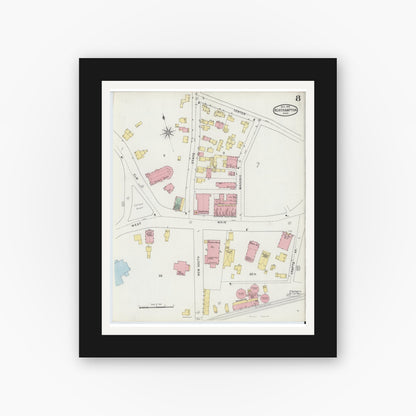 Old map wall art mockup — black gallery frame with white mat — Sanborn Fire Insurance Map from Northampton, Hampshire County, Massachusetts (1895), Sheet #0008