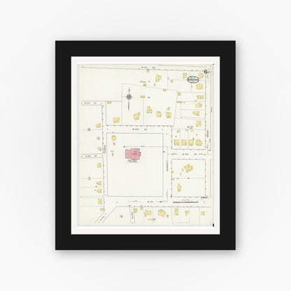 Old map wall art mockup — black gallery frame with white mat — Sanborn Fire Insurance Map from Bonham, Fannin County, Texas (1917), Sheet #0006