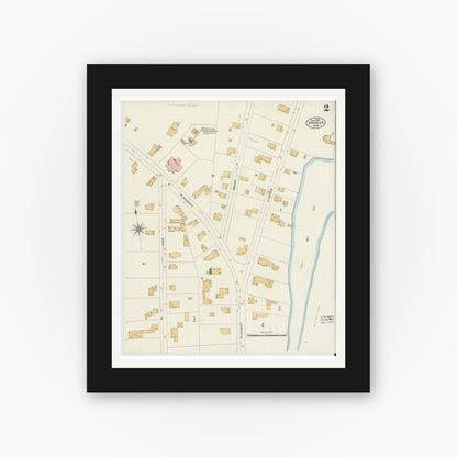 Old map wall art mockup — black gallery frame with white mat — Sanborn Fire Insurance Map from Spencer, Worcester County, Massachusetts (1906), Sheet #0002