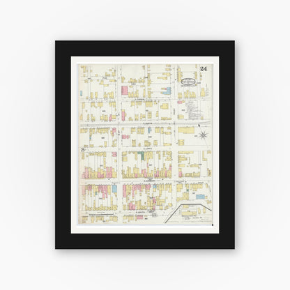 Old map wall art mockup — black gallery frame with white mat — Sanborn Fire Insurance Map from Pottsville, Schuylkill County, Pennsylvania (1895), Sheet #0024
