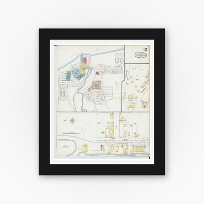 Old map wall art mockup — black gallery frame with white mat — Sanborn Fire Insurance Map from Ashtabula, Ashtabula County, Ohio (1893), Sheet #0012