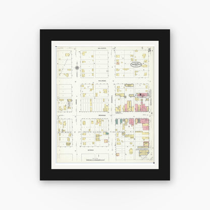 Old map wall art mockup — black gallery frame with white mat — Sanborn Fire Insurance Map from Springfield, Brown County, Minnesota (1909), Sheet #0003